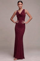 Load image into Gallery viewer, Mermaid Burgundy Sparkly Beaded Cowl Neck Long Formal Dress