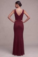 Load image into Gallery viewer, Mermaid Burgundy Sparkly Beaded Cowl Neck Long Formal Dress