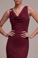 Load image into Gallery viewer, Mermaid Burgundy Sparkly Beaded Cowl Neck Long Formal Dress