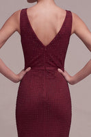 Load image into Gallery viewer, Mermaid Burgundy Sparkly Beaded Cowl Neck Long Formal Dress
