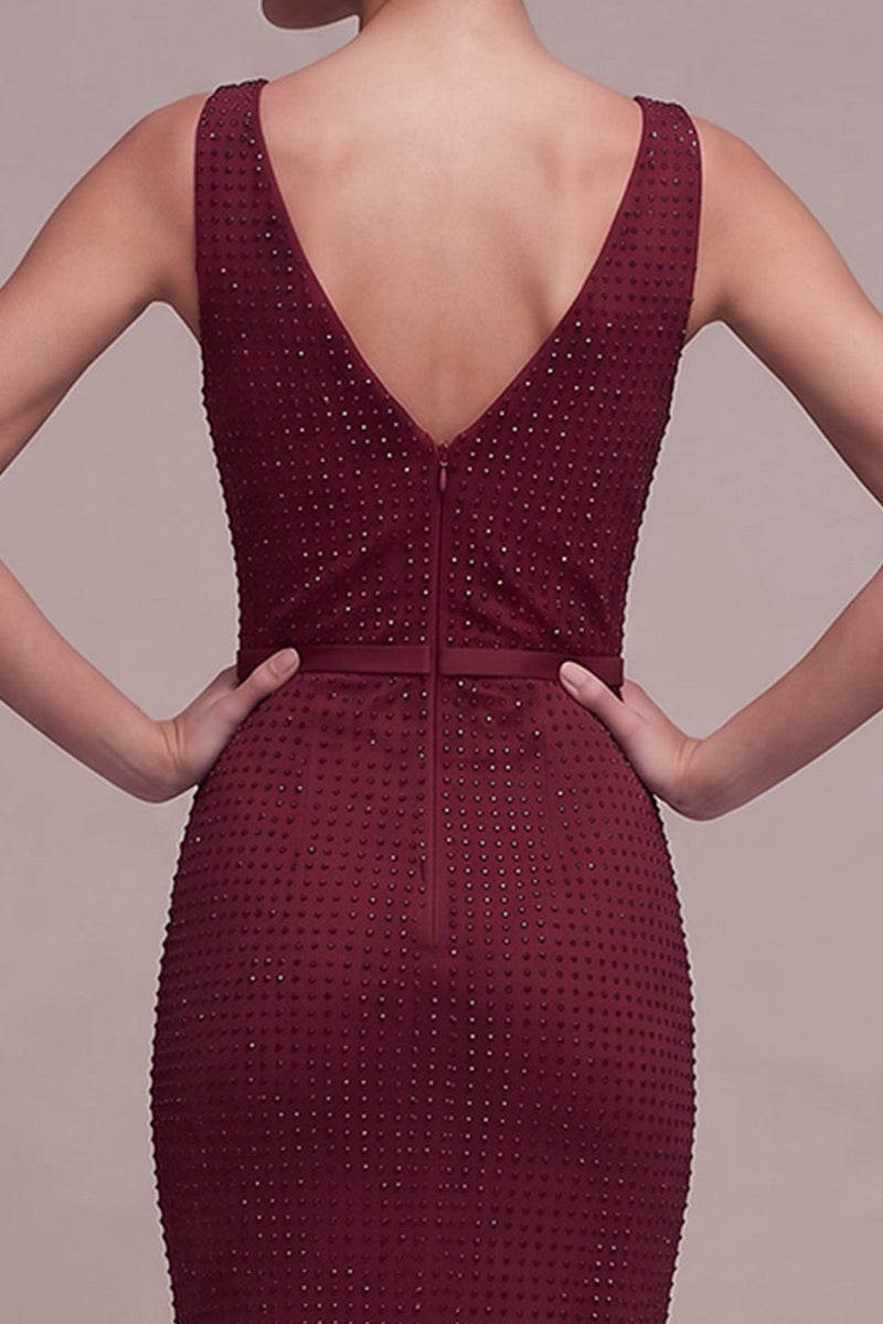 Load image into Gallery viewer, Mermaid Burgundy Sparkly Beaded Cowl Neck Long Formal Dress