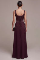 Load image into Gallery viewer, A Line Burgundy Corset Ruched Thick Straps Long Formal Dress with Lace
