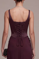 Load image into Gallery viewer, A Line Burgundy Corset Ruched Thick Straps Long Formal Dress with Lace