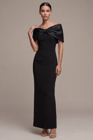 Load image into Gallery viewer, Simple Black Sheath Off the Shoulder Long Formal Dress with Bow