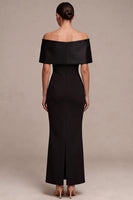 Load image into Gallery viewer, Simple Black Sheath Off the Shoulder Long Formal Dress with Bow
