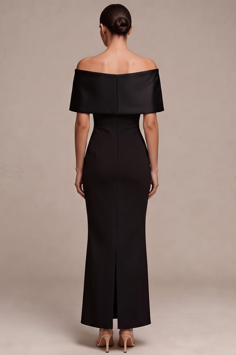 Load image into Gallery viewer, Simple Black Sheath Off the Shoulder Long Formal Dress with Bow