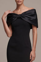 Load image into Gallery viewer, Simple Black Sheath Off the Shoulder Long Formal Dress with Bow