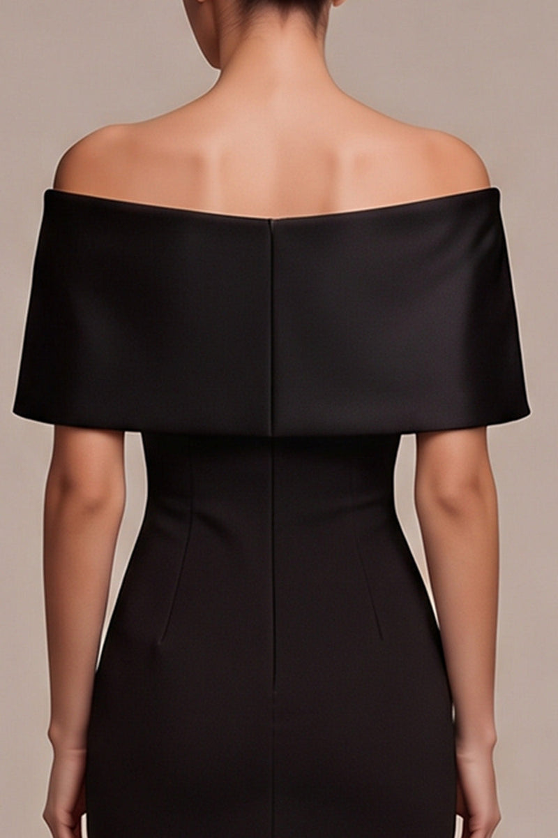 Load image into Gallery viewer, Simple Black Sheath Off the Shoulder Long Formal Dress with Bow