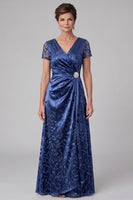 Load image into Gallery viewer, Sparkly Royal Blue A Line Ruched Floral Long Mother of the Bride Dress with Sequins