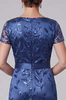Load image into Gallery viewer, Sparkly Royal Blue A Line Ruched Floral Long Mother of the Bride Dress with Sequins