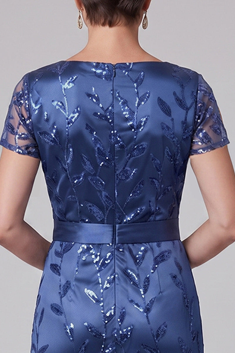 Load image into Gallery viewer, Sparkly Royal Blue A Line Ruched Floral Long Mother of the Bride Dress with Sequins