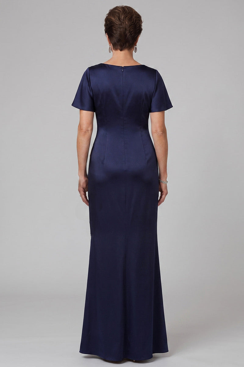 Load image into Gallery viewer, Mermaid Navy Ruffled Ruched Satin Long Mother of the Bride Dress with Rhinestones