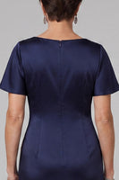 Load image into Gallery viewer, Mermaid Navy Ruffled Ruched Satin Long Mother of the Bride Dress with Rhinestones