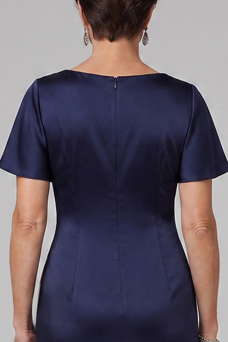 Load image into Gallery viewer, Mermaid Navy Ruffled Ruched Satin Long Mother of the Bride Dress with Rhinestones