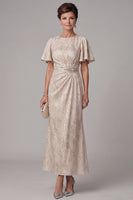 Load image into Gallery viewer, Floral Champagne Ruched Mermaid Long Mother of the Bride Dress with Rhinestones