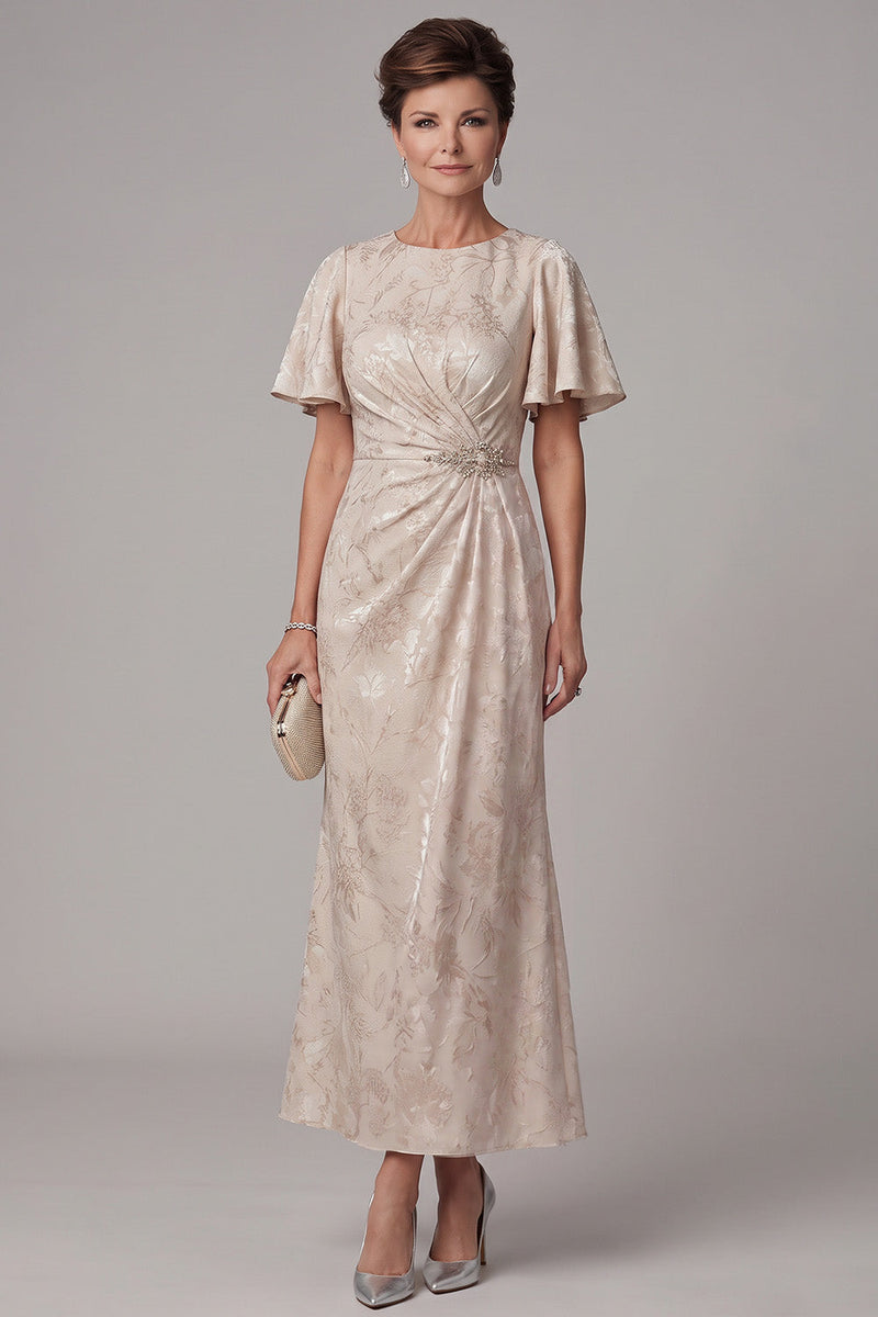 Load image into Gallery viewer, Floral Champagne Ruched Mermaid Long Mother of the Bride Dress with Rhinestones