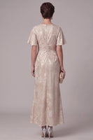 Load image into Gallery viewer, Floral Champagne Ruched Mermaid Long Mother of the Bride Dress with Rhinestones