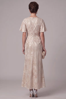 Floral Champagne Ruched Mermaid Long Mother of the Bride Dress with Rhinestones