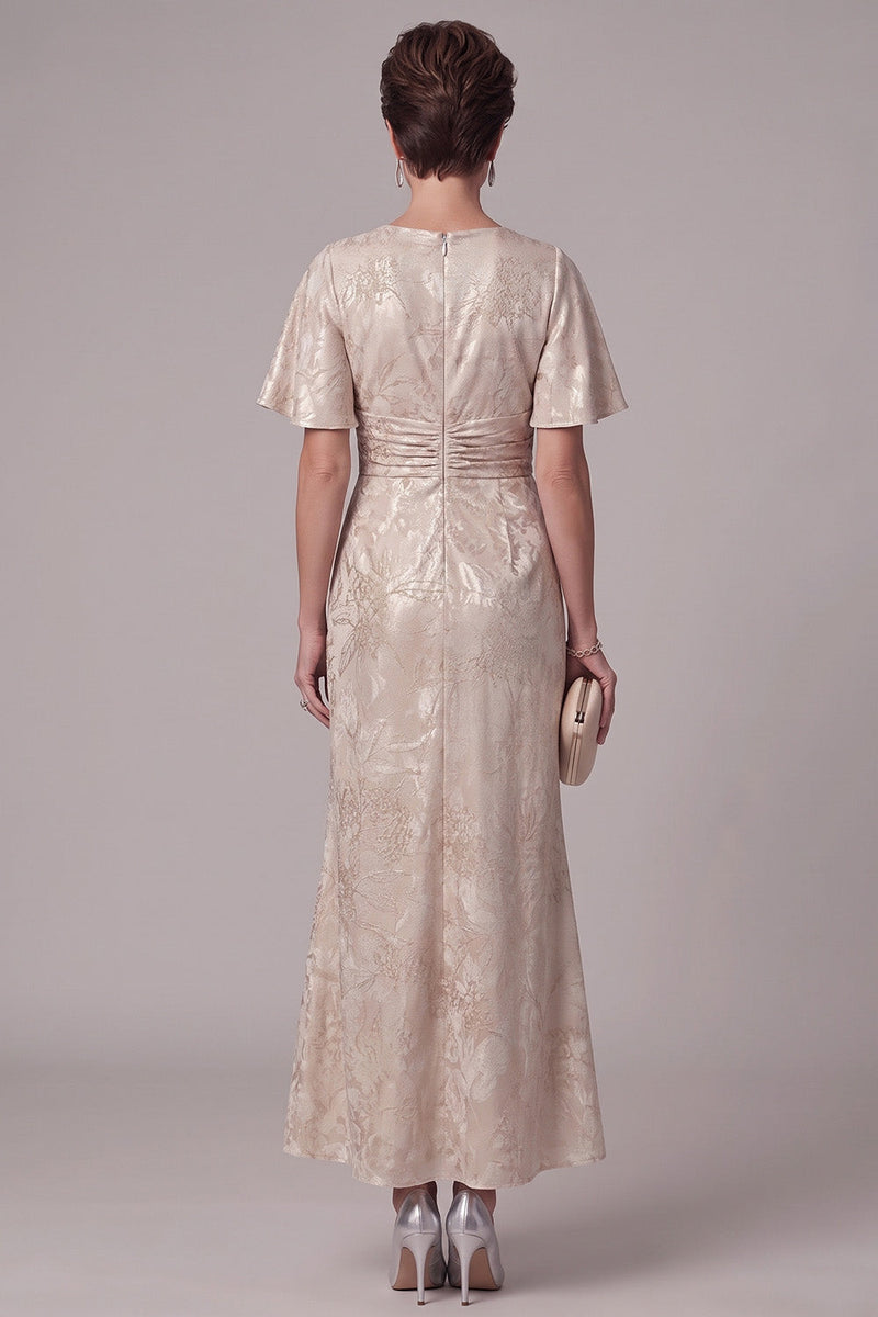 Load image into Gallery viewer, Floral Champagne Ruched Mermaid Long Mother of the Bride Dress with Rhinestones