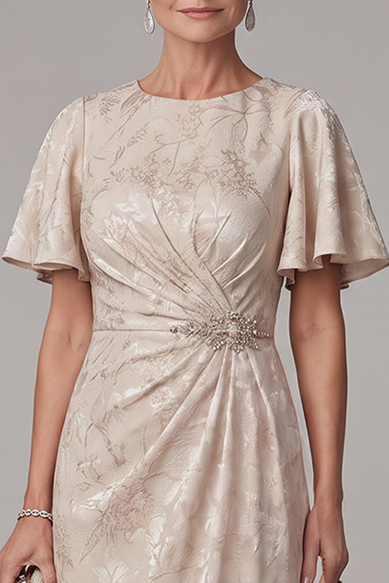 Load image into Gallery viewer, Floral Champagne Ruched Mermaid Long Mother of the Bride Dress with Rhinestones