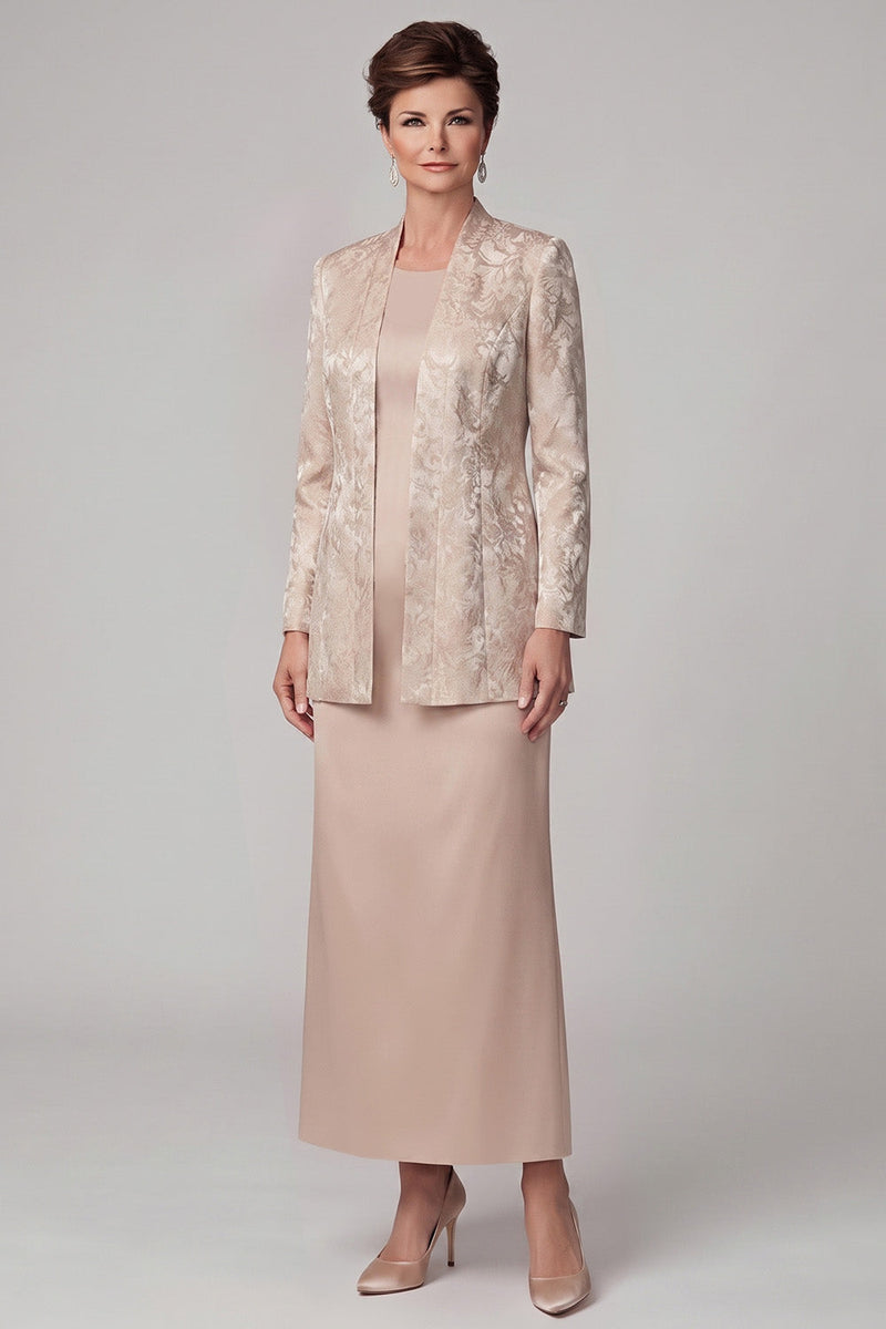 Load image into Gallery viewer, Sheath Champagne Floral Satin Two Piece Long Mother of the Bride Dress with Slit