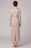 Load image into Gallery viewer, Sheath Champagne Floral Satin Two Piece Long Mother of the Bride Dress with Slit