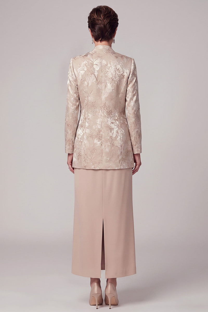 Load image into Gallery viewer, Sheath Champagne Floral Satin Two Piece Long Mother of the Bride Dress with Slit