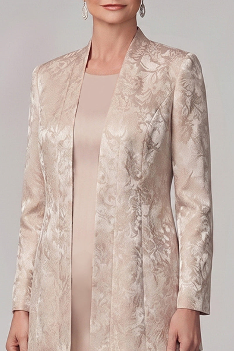 Load image into Gallery viewer, Sheath Champagne Floral Satin Two Piece Long Mother of the Bride Dress with Slit