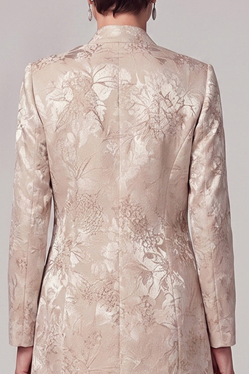 Load image into Gallery viewer, Sheath Champagne Floral Satin Two Piece Long Mother of the Bride Dress with Slit