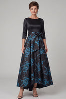 Load image into Gallery viewer, Floral Black Satin A Line Boat Neck High-Low Mother of the Bride Dress with Bow