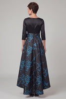 Load image into Gallery viewer, Floral Black Satin A Line Boat Neck High-Low Mother of the Bride Dress with Bow
