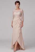 Load image into Gallery viewer, Mermaid Champagne Ruffled Ruched Lace Long Mother of the Bride Dress with 3D Flower
