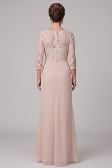 Mermaid Champagne Ruffled Ruched Lace Long Mother of the Bride Dress with 3D Flower