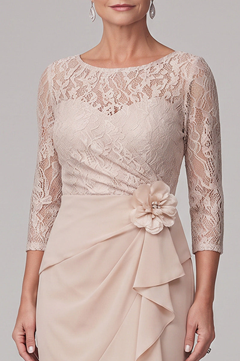 Load image into Gallery viewer, Mermaid Champagne Ruffled Ruched Lace Long Mother of the Bride Dress with 3D Flower