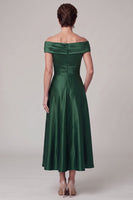 Load image into Gallery viewer, Satin Dark Green Sparkly Ruched A Line Midi Mother of the Bride Dress with Rhinestone