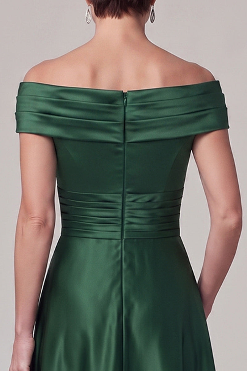 Load image into Gallery viewer, Satin Dark Green Sparkly Ruched A Line Midi Mother of the Bride Dress with Rhinestone