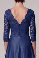 Load image into Gallery viewer, A Line Navy Lace V-Neck Long Mother of the Bride Dress with Sleeves