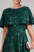 Load image into Gallery viewer, Floral Dark Green A Line Boat Neck Midi Mother of the Bride Dress with Cape