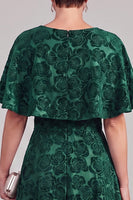 Load image into Gallery viewer, Floral Dark Green A Line Boat Neck Midi Mother of the Bride Dress with Cape