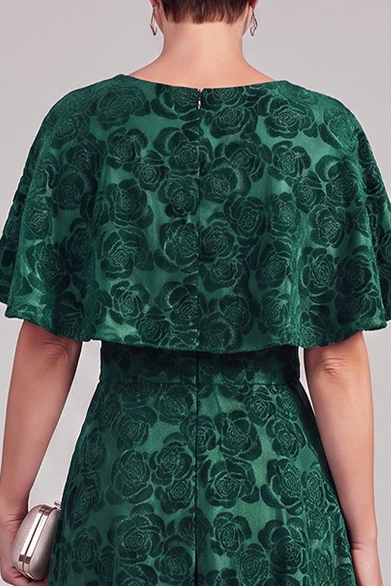 Load image into Gallery viewer, Floral Dark Green A Line Boat Neck Midi Mother of the Bride Dress with Cape