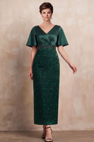 Load image into Gallery viewer, Sparkly Dark Green Sheath Ruched Floral Long Mother of the Bride Dress with Beading