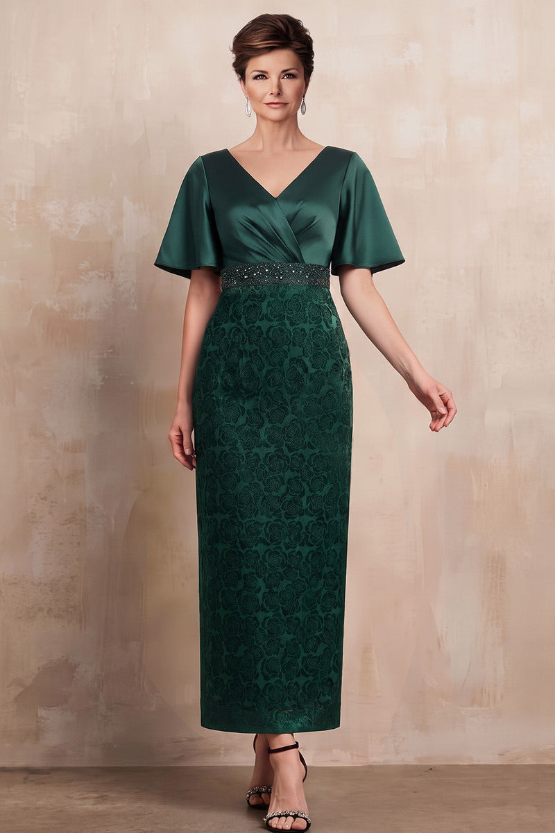 Load image into Gallery viewer, Sparkly Dark Green Sheath Ruched Floral Long Mother of the Bride Dress with Beading