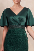 Load image into Gallery viewer, Sparkly Dark Green Sheath Ruched Floral Long Mother of the Bride Dress with Beading