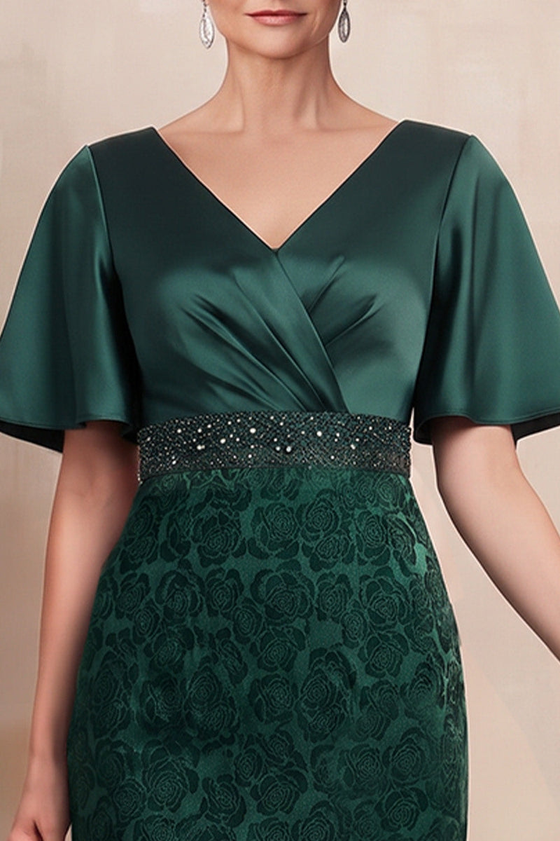 Load image into Gallery viewer, Sparkly Dark Green Sheath Ruched Floral Long Mother of the Bride Dress with Beading