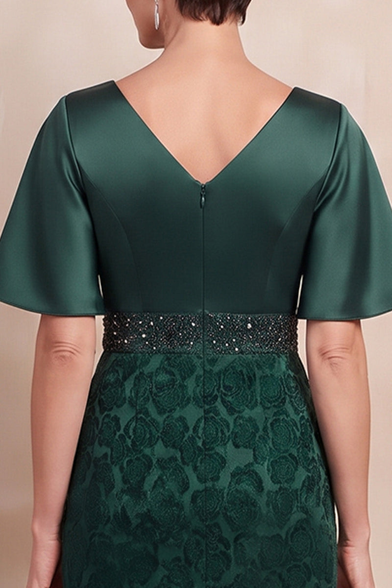 Load image into Gallery viewer, Sparkly Dark Green Sheath Ruched Floral Long Mother of the Bride Dress with Beading