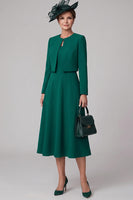 Load image into Gallery viewer, A Line Dark Green Two Piece Midi Mother of the Bride Dress with Sleeves