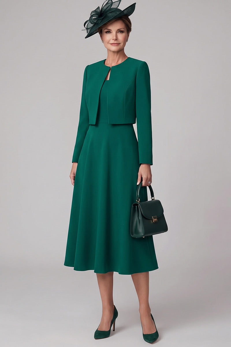 Load image into Gallery viewer, A Line Dark Green Two Piece Midi Mother of the Bride Dress with Sleeves