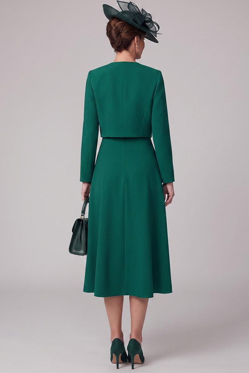 Load image into Gallery viewer, A Line Dark Green Two Piece Midi Mother of the Bride Dress with Sleeves