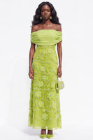 Load image into Gallery viewer, Burgundy Sparkly Beaded Ruched Off the Shoulder Floral Long Wedding Guest Dress