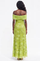 Load image into Gallery viewer, Burgundy Sparkly Beaded Ruched Off the Shoulder Floral Long Wedding Guest Dress